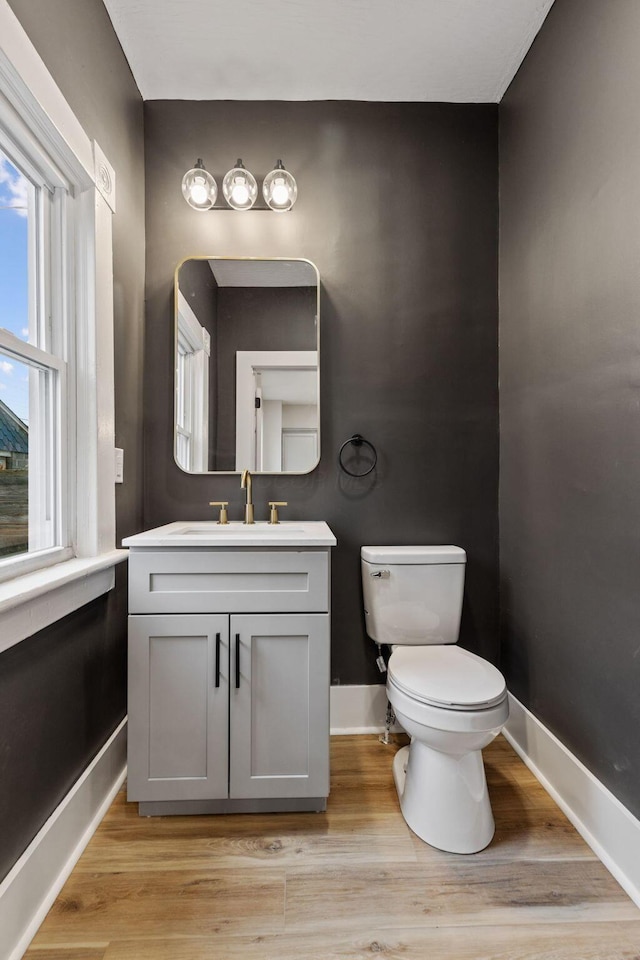 bathroom featuring hardwood / wood-style flooring, vanity, and toilet