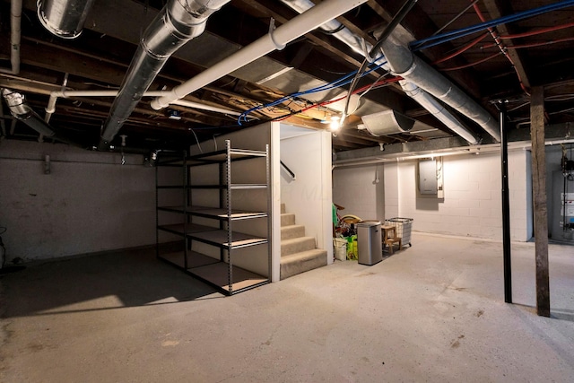 basement featuring electric panel