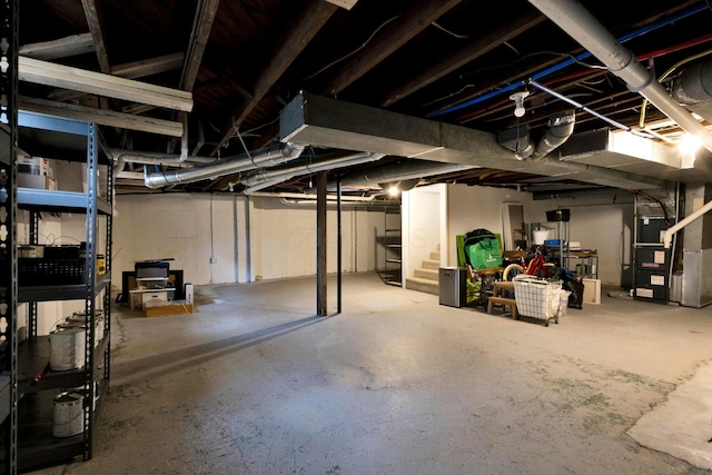 basement with heating unit