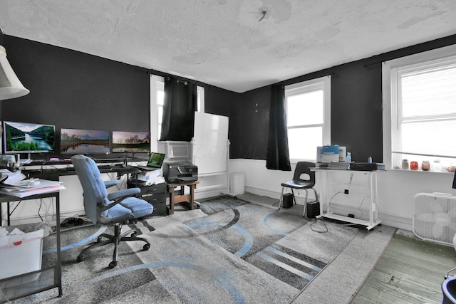 4417 Beechgrove Rd, Bucyrus, OH 44820 - office area with hardwood / wood-style flooring, a healthy amount of sunlight, and a textured ceiling