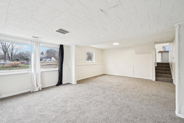 basement featuring carpet flooring