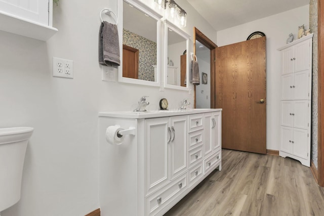 bathroom with vanity and hardwood / wood-style flooring