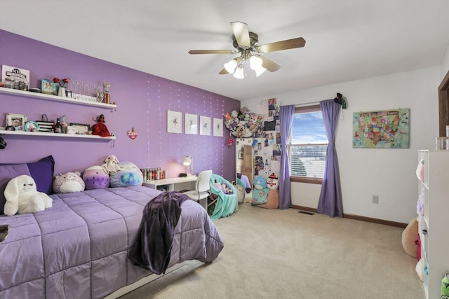 bedroom featuring carpet and ceiling fan