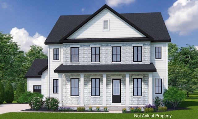 view of front of house featuring a porch and a front yard