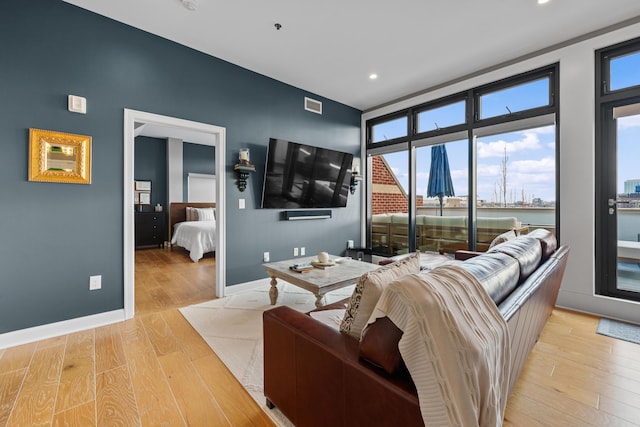 living room with light wood-type flooring