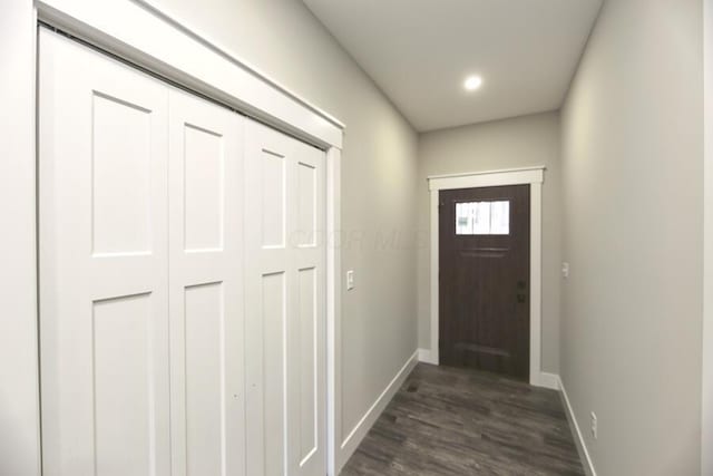 doorway featuring dark wood-type flooring