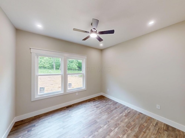 783 Crestrose Dr, Howard, OH 43028 - unfurnished room featuring wood finished floors, ceiling fan, baseboards, and recessed lighting