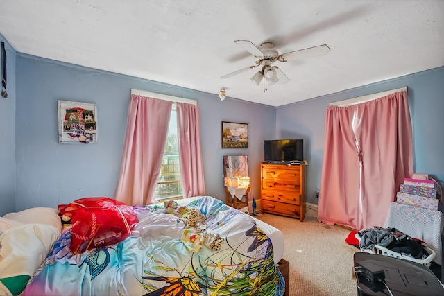 bedroom with carpet floors and ceiling fan