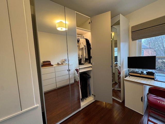 office area with dark hardwood / wood-style flooring