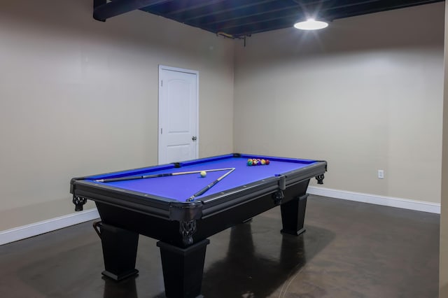 game room with pool table, baseboards, and concrete floors