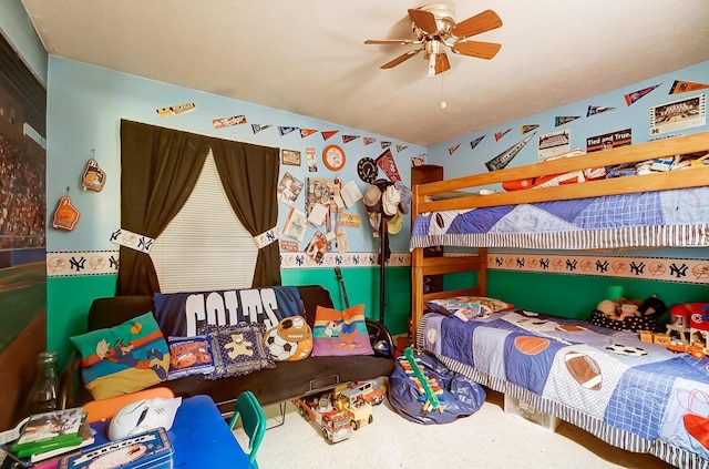 bedroom featuring carpet flooring and ceiling fan