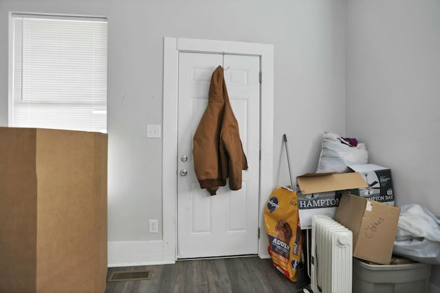 interior space featuring radiator and dark wood-type flooring