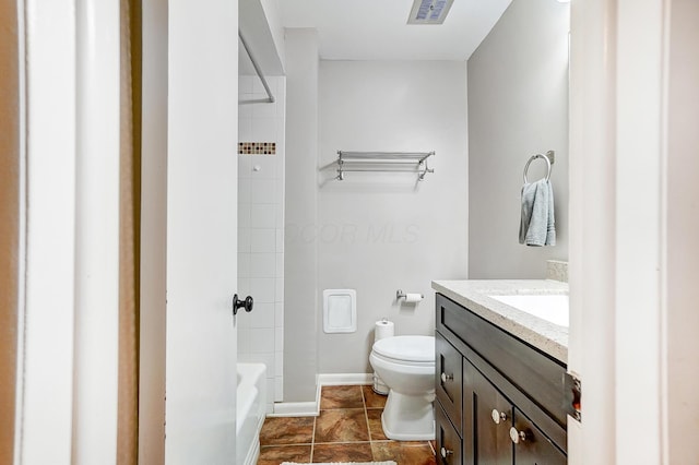 full bathroom with tile patterned floors, vanity, toilet, and shower / tub combination