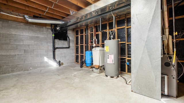 basement with water heater