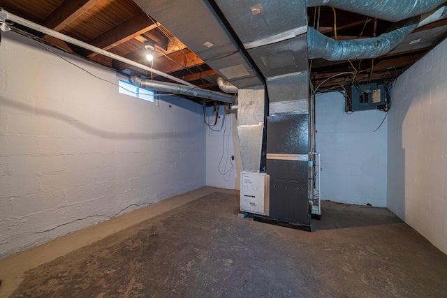 basement with heating unit