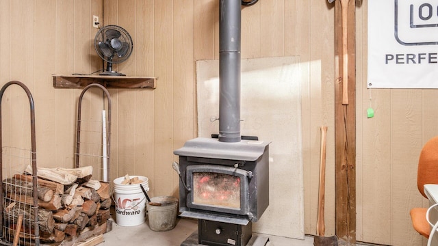 interior details with wooden walls and concrete flooring