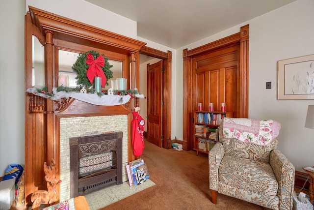 living area with carpet floors