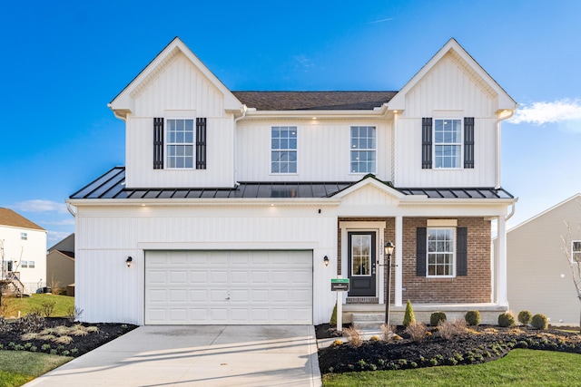 modern farmhouse style home with a garage