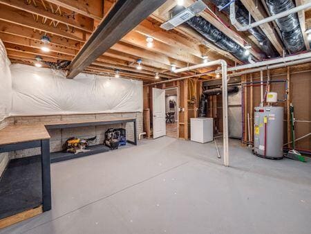 basement with water heater