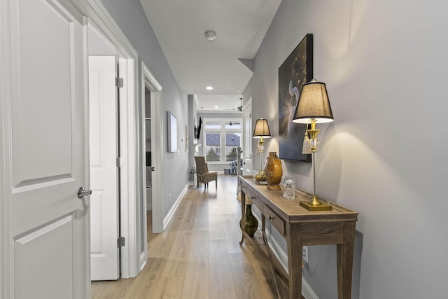 hallway featuring light wood-type flooring