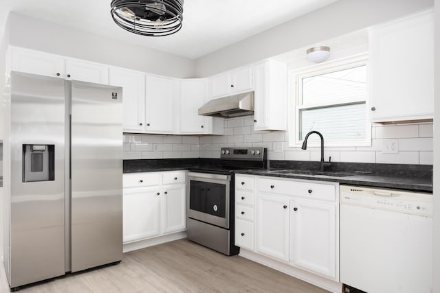 kitchen featuring white cabinetry, sink, extractor fan, and appliances with stainless steel finishes