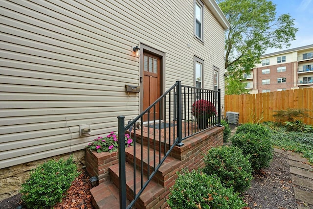 property entrance with central air condition unit