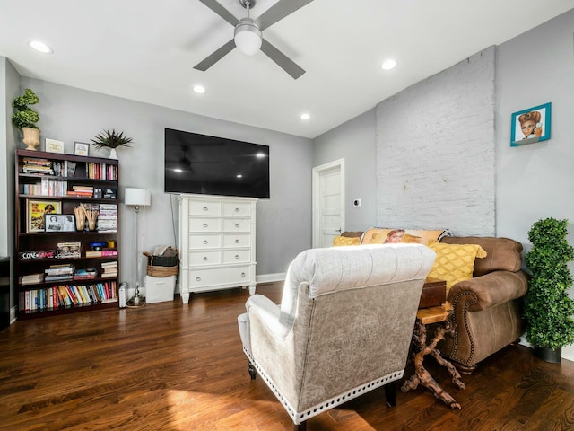 bedroom featuring ceiling fan and dark hardwood / wood-style floors