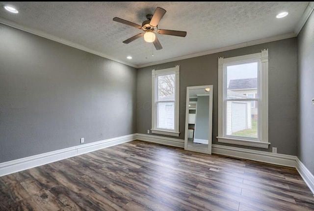 empty room featuring dark hardwood / wood-style flooring, a textured ceiling, and a wealth of natural light