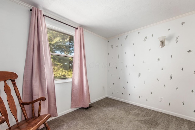 carpeted empty room with ornamental molding and a wealth of natural light