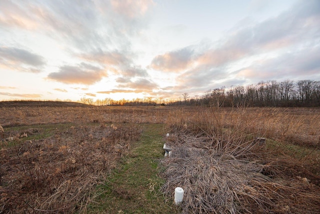 nature at dusk featuring a rural view