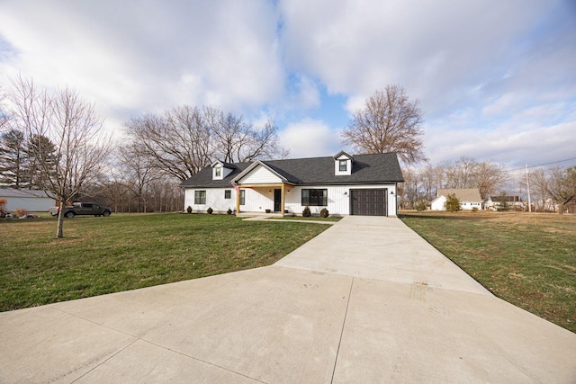 view of front facade featuring a garage and a front lawn