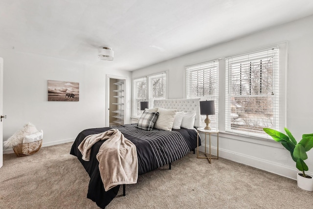 bedroom with light carpet