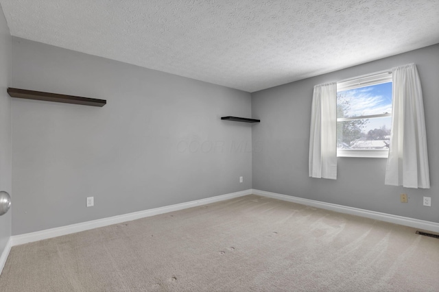 empty room featuring a textured ceiling and carpet