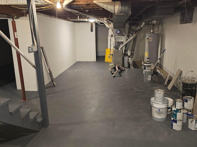 basement featuring water heater