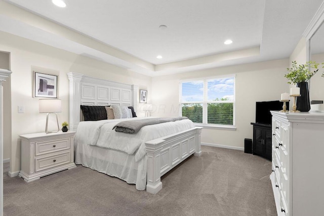 531 White Fawn Run, Delaware, OH 43015 - bedroom with light colored carpet, baseboards, a tray ceiling, and recessed lighting