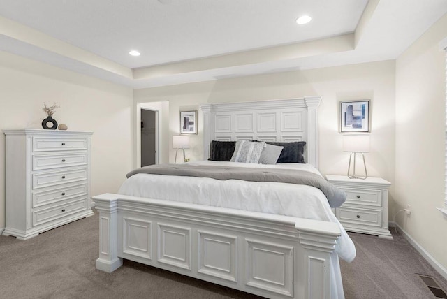531 White Fawn Run, Delaware, OH 43015 - bedroom with dark carpet, a tray ceiling, baseboards, and recessed lighting