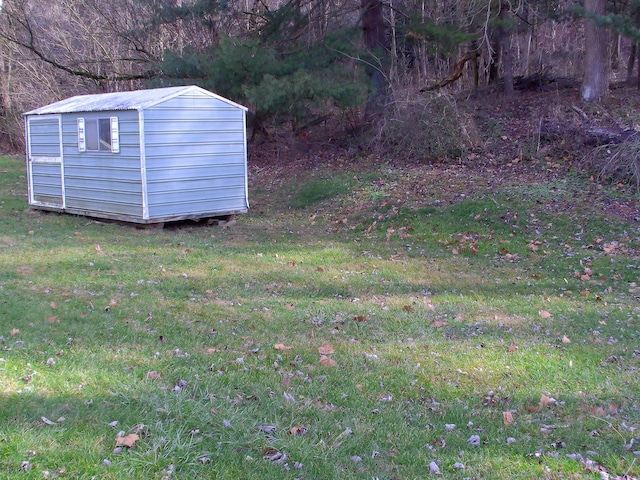 view of yard featuring a shed