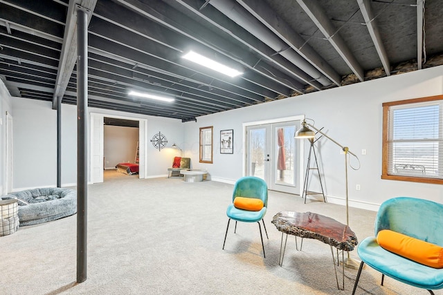 interior space featuring carpet floors and french doors