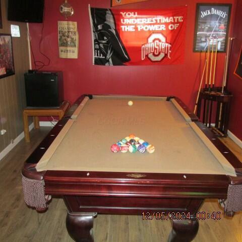 recreation room featuring hardwood / wood-style floors and pool table