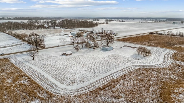 snowy aerial view with a rural view