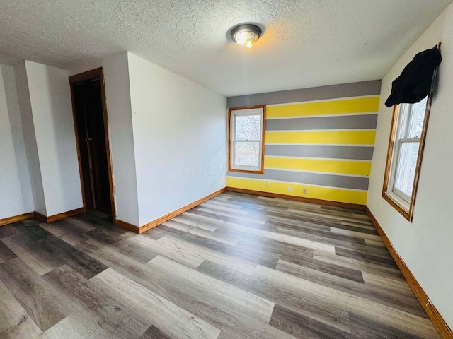 spare room with wood-type flooring and a textured ceiling