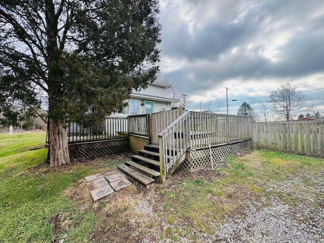 view of yard with a wooden deck