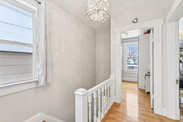 hall with light hardwood / wood-style floors