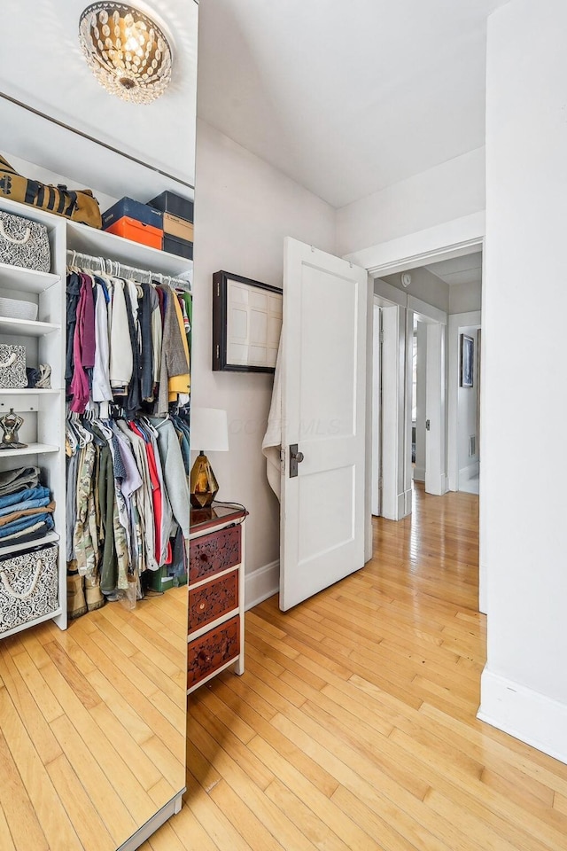 walk in closet with wood-type flooring