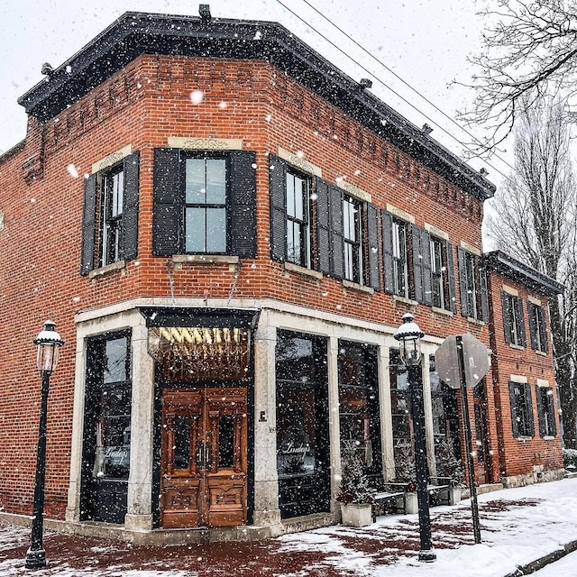 view of snow covered building