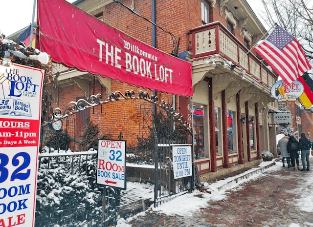 view of snow covered building