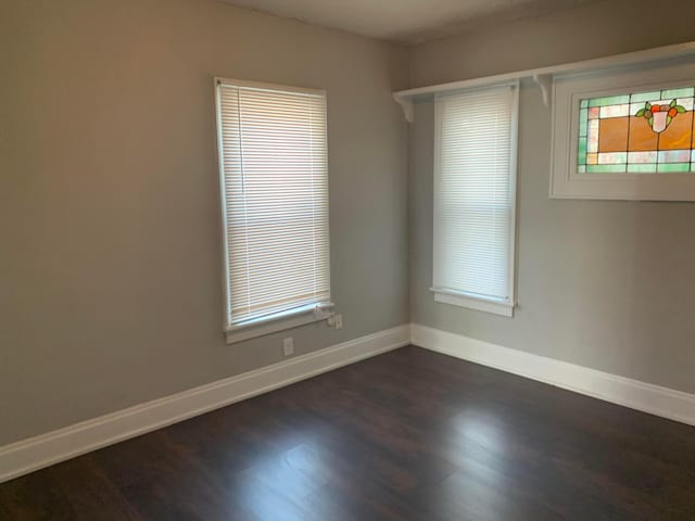 spare room with dark wood-type flooring