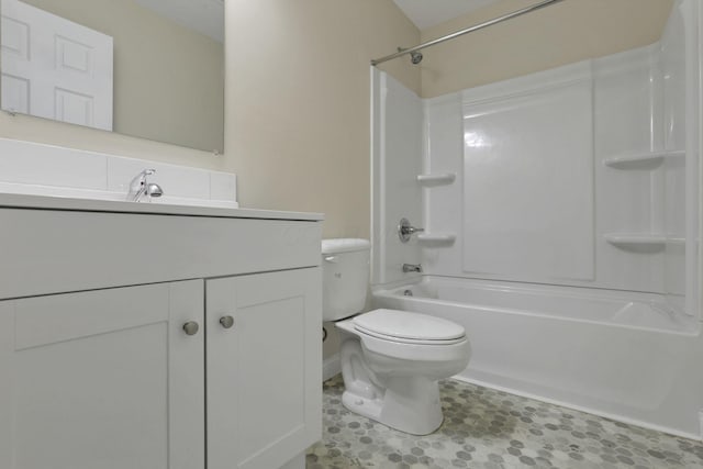 full bathroom with shower / bathing tub combination, vanity, and toilet