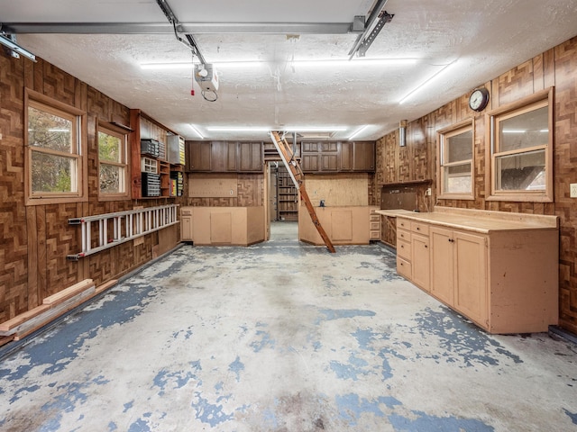 garage with wooden walls