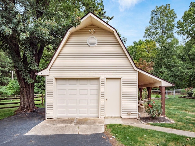 garage with a lawn